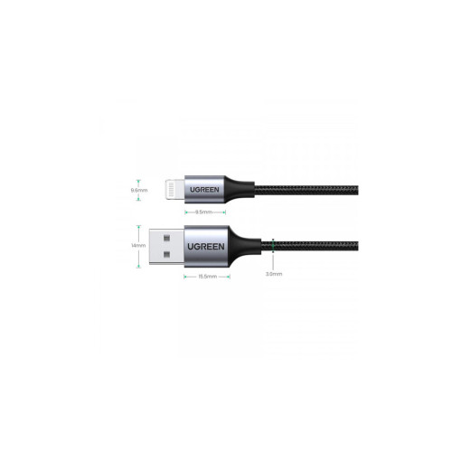 Дата кабель USB 2.0 AM to Lightning 1.0m 2.4A US199 black Ugreen (60156) – UGREEN (вид 1)