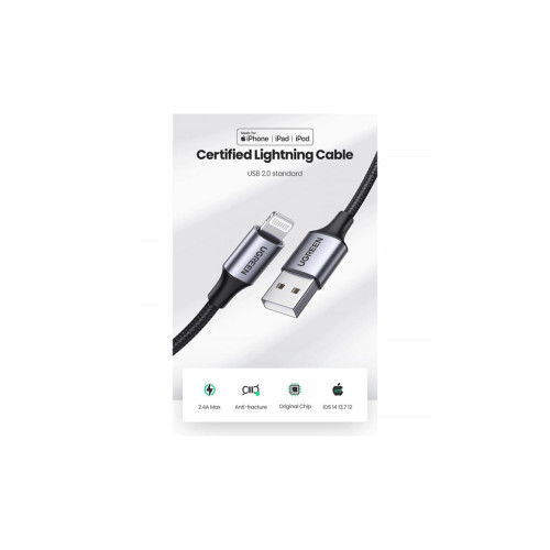 Дата кабель USB 2.0 AM to Lightning 1.0m 2.4A US199 black Ugreen (60156) – UGREEN (вид 2)