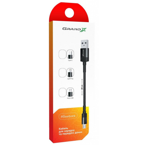 Дата кабель USB 2.0 AM to Micro 5P 0.2m Grand-X (FM-20M) – Grand-X (вид 2)