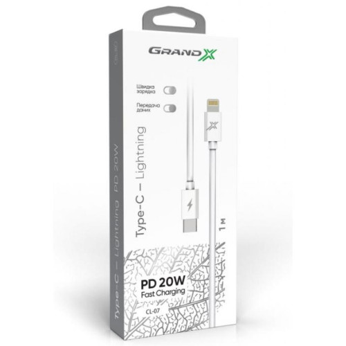 Дата кабель USB-C to Lightning 1.2m white Grand-X (CL-07) – Grand-X (вид 2)