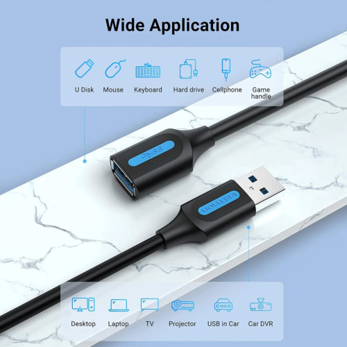 Дата кабель USB 2.0 AM/AF 1.5m black Vention (CBIBG) – Vention (вид 1)