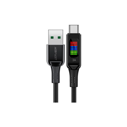 Дата кабель USB 2.0 AM to USB-C 1.2m 3A nylon with LED C7-04 black Acefast (6974316282785) – Acefast