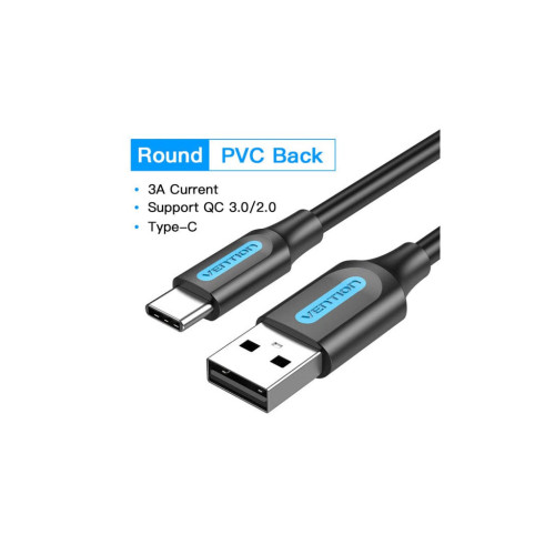 Дата кабель USB 2.0 AM to USB-C 1.0m 3A black Vention (COKBF) – Vention (вид 1)