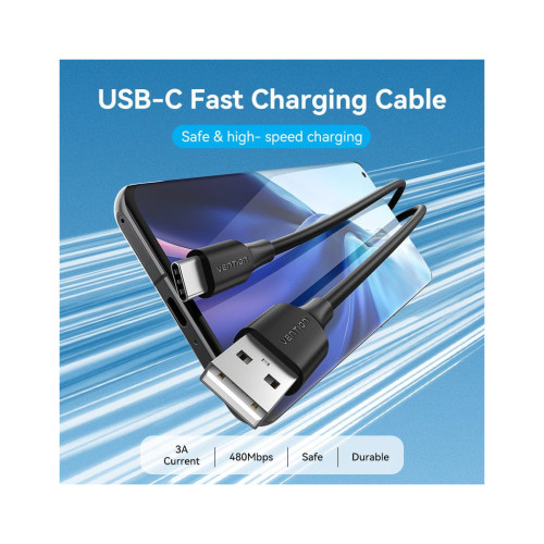 Дата кабель USB 2.0 AM to USB-C 1.0m 3A black Vention (CTHBF) – Vention (вид 1)