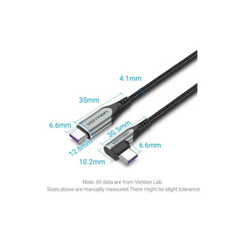Дата кабель USB-C to USB-C 1.0m 5A 90° corner aluminum gray Vention (TAKHF) – Vention (вид 1)