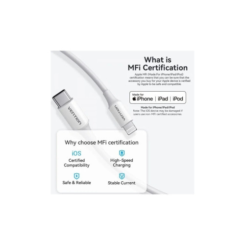 Дата кабель USB-C to Lightning 1.0m 3A white Vention (LAKWF) – Vention (вид 2)