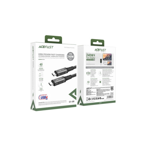 Дата кабель USB-C to USB-C 1.0m USB 4.0 240W audio/video black-grey Acefast (6974316282631) – Acefast (вид 2)