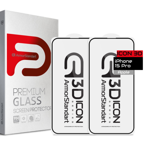 Скло захисне Armorstandart Icon 3D iPhone 15 Pro Black 2pcs (ARM74270) – Armorstandart