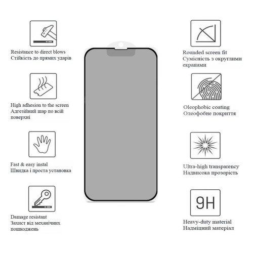 Скло захисне Drobak Matte Ceramics Anty Spy Apple iPhone 15 (292925) – Drobak (вид 1)