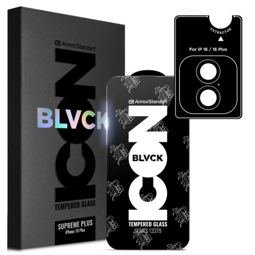 Скло захисне Armorstandart Supreme Plus Black Icon Apple iPhone 16 (ARM81395) – Armorstandart