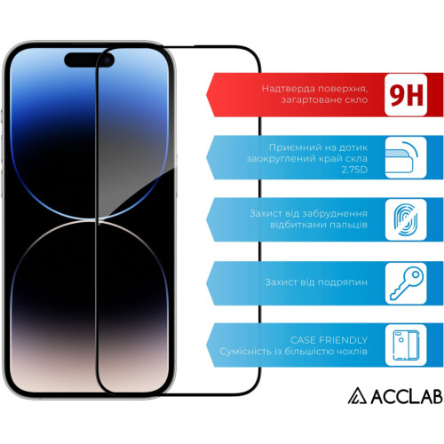 Стекло защитное ACCLAB Full Glue ESD Apple iPhone 14 Pro Black (1283126542046) – ACCLAB (вид 2)