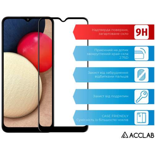 Стекло защитное ACCLAB Full Glue Samsung A02s Black (1283126509612) – ACCLAB (вид 2)