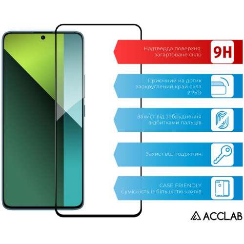 Скло захисне ACCLAB Full Glue Xiaomi Redmi Note 13 Pro 5G Black (1283126583803) – ACCLAB (вид 2)