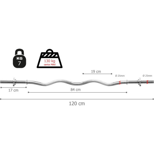 Гриф Toorx W-подібний 120 см 25 мм з гвинтовими замками (BCV-120) (931114) – Toorx (вид 2)