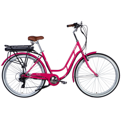 Електровелосипед Dorozhnik 28" RETRO DD рама-19" 36B 12.5А*г 250Вт рожевий 2025 (ELB-D-28-090) – Dorozhnik