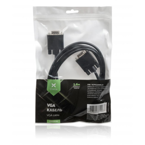 Кабель мультимедійний VGA 1.8m Vinga (VCPVGAMM1.8) – Vinga (вид 3)