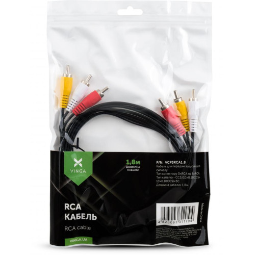 Кабель мультимедийный 3RCA to 3RCA 1.8m Vinga (VCP3RCA1.8) – Vinga (вид 3)
