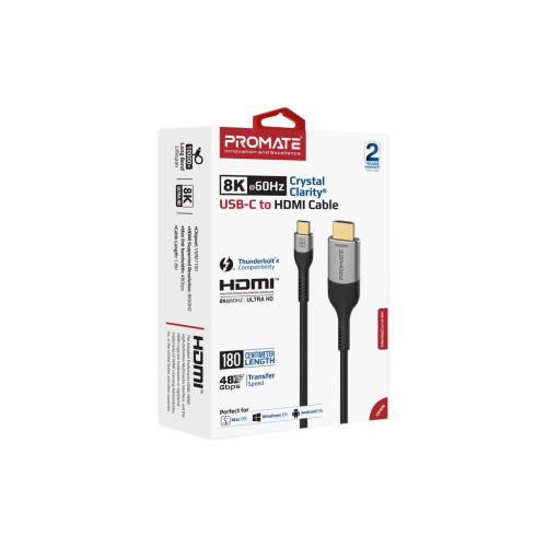 Кабель мультимедийный USB-C to HDMI M 1.8m grey Promate (mediacord-8k.grey) – Promate (вид 1)