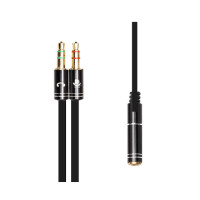 Кабель мультимедійний 3.5mm F to 2x3.5mm M 0.4m (4pin) black XoKo (AC-009)