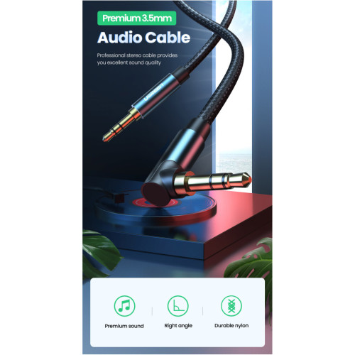 Кабель мультимедийный 3.5mm M to 3.5mm M 1.5m 90° corner AV112 blue Ugreen (60180) – UGREEN (вид 1)