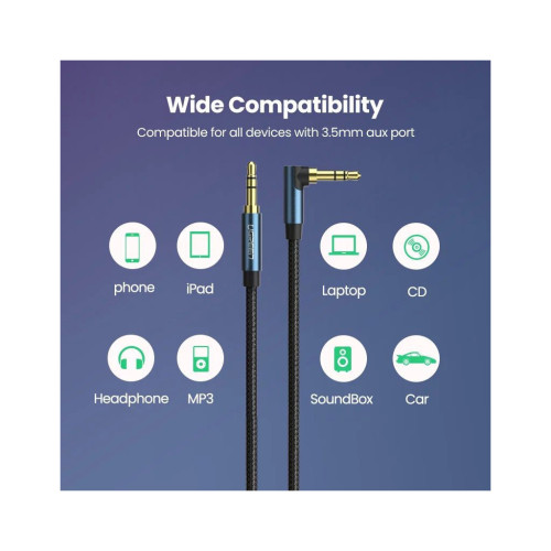 Кабель мультимедийный 3.5mm M to 3.5mm M 1.0m 90° corner AV112 blue Ugreen (60179) – UGREEN (вид 2)