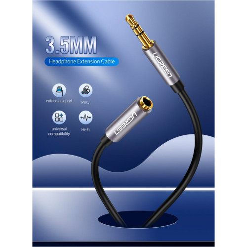 Кабель мультимедийный 3.5mm M to 3.5mm F 1.0m AV118 gray Ugreen (10592) – UGREEN (вид 2)