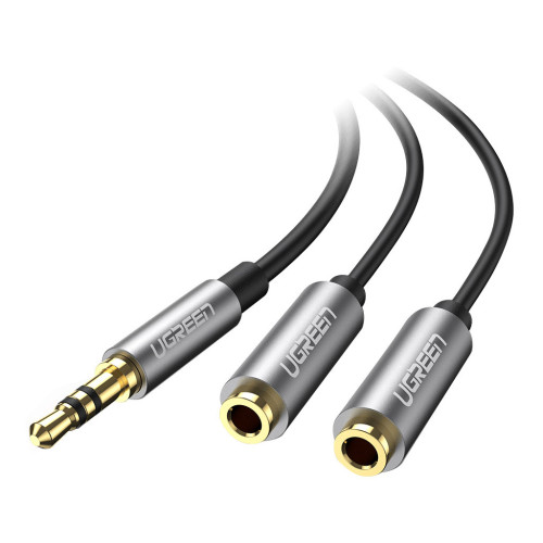 Кабель мультимедийный 3.5mm M to 2x3.5mm F 0.2m AV123 black Ugreen (10532) – UGREEN