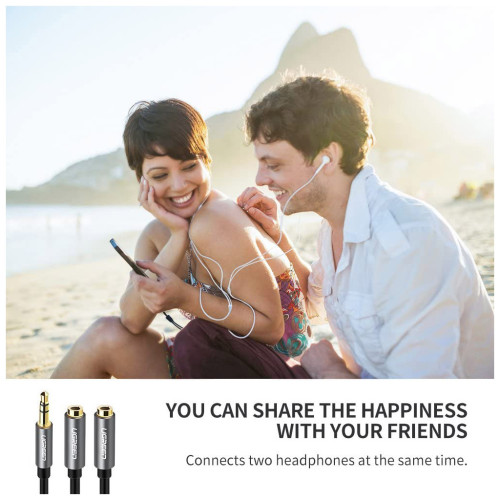 Кабель мультимедийный 3.5mm M to 2x3.5mm F 0.2m AV123 black Ugreen (10532) – UGREEN (вид 1)