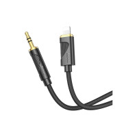 Кабель мультимедійний Lightning to 3.5mm M 1.0m silicone black HOCO (6942007625494)