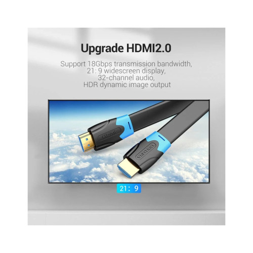 Кабель мультимедійний HDMI M to HDMI M 2.0m flat black Vention (AAKBH) – Vention (вид 2)