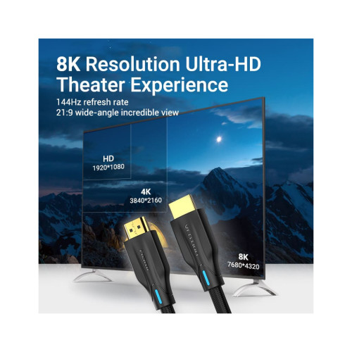 Кабель мультимедійний HDMI M to HDMI M 3.0m 8K cotton braided black Vention (AAUBI) – Vention (вид 2)