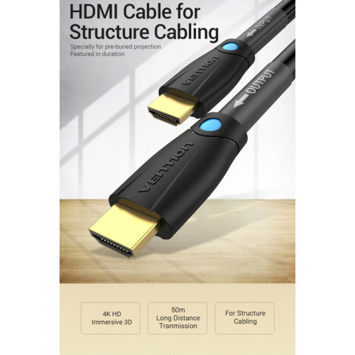 Кабель мультимедійний HDMI M to HDMI M 1.0m 4K cotton braided black zinc alloy Vention (ALMBF) – Vention (вид 2)