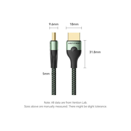 Кабель мультимедійний HDMI M to HDMI M 1.0m 8K ultra thin cotton braided green Vention (ALOGF) – Vention (вид 1)