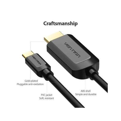 Кабель мультимедійний USB-C to HDMI M 1.5m black Vention (CGUBG) – Vention (вид 1)