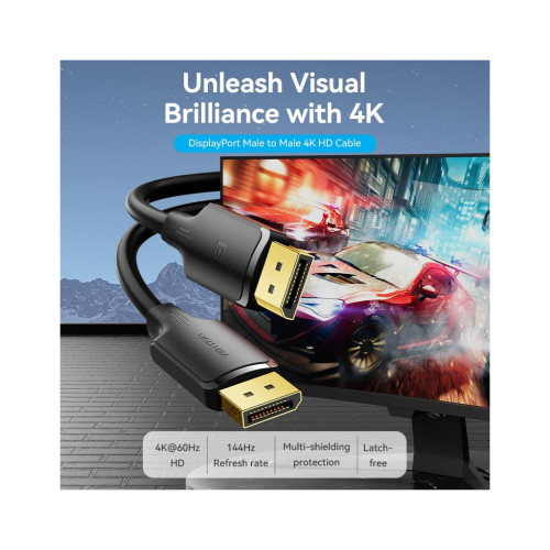 Кабель мультимедийный DisplayPort M to DisplayPort M 1.0m 4K black Vention (HAKBF) – Vention (вид 1)