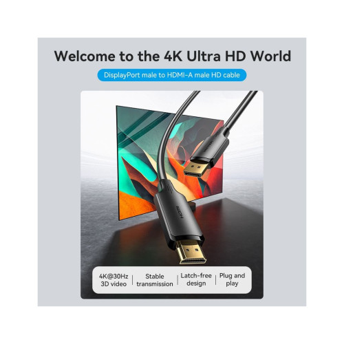 Кабель мультимедійний DisplayPort M to HDMI M 1.8m 4K black Vention (HFOBAC) – Vention (вид 1)