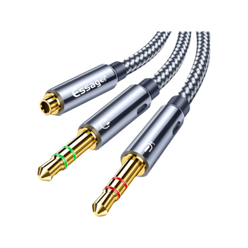 Кабель мультимедійний 3.5mm F to 2x3.5mm M 0.25m black Essager (EYPS35-TLB0G) – Essager