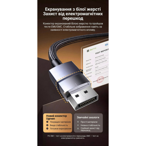 Кабель мультимедийный DisplayPort M to DisplayPort M 3.0m V1.4 8K60Hz black Ugreen (25906) – UGREEN (вид 2)