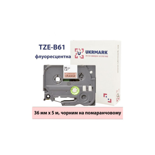 Стрічка для принтера етикеток UKRMARK B-Fc-TB61P-BK/OR, аналог TZeB61, флуорисцентна, 36мм х 8м, black on orange (CTZB61) – UKRMARK