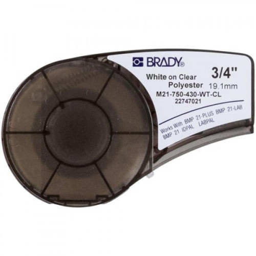 Лента для принтера этикеток Brady полиэстр, 19.05mm/6.4m. Белый на Прозрачном (M21-750-430-WT-CL) – Brady