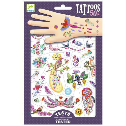 Набір для творчості Djeco Яскраві пташки наклейки на тіло (DJ09615) – Djeco