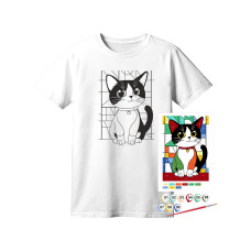 Набір для творчості Rosa футболка-розмальовка, Яскравий кіт, бавовна 100, розмір XS (4823098544845)