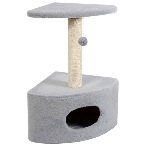 Дряпка (кігтеточка) для котів Природа Д11 з будкою кутова (сіра) (4820157403143) – Природа