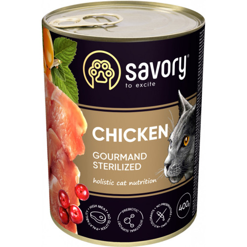Влажный корм для кошек Savory Cat Can Adult Sterilised курица 400 г (4820232630761) – Savory