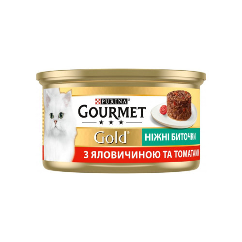 Влажный корм для кошек Purina Gourmet Gold. Нежные биточки с говядиной и томатами 85 г (7613035442474) – Purina Gourmet (вид 1)