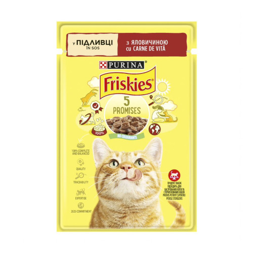 Влажный корм для кошек Purina Friskies кусочки в подливе с говядиной 85 г (7613036962216) – Purina Friskies