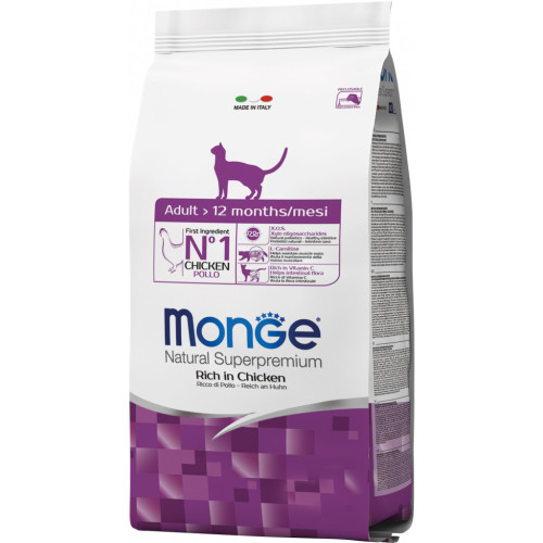 Сухий корм для кішок Monge Cat Adult зі смаком курки та рису 400 г (8009470004985) – Monge