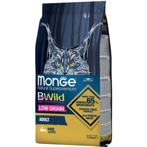 Сухой корм для кошек Monge Cat Bwild Low Grain с мясом зайца 1.5 кг (8009470012003) – Monge