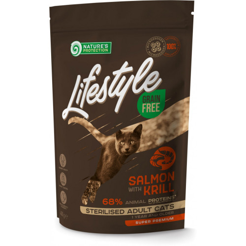 Сухой корм для кошек Nature's Protection Lifestyle Grain Free Salmon with krill Sterilised 400 г (NPLS45798) – Nature's Protection