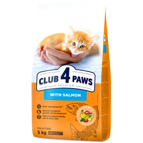 Сухий корм для кішок Club 4 Paws Premium для кошенят з лососем 5 кг (4820215369480) – Club 4 Paws